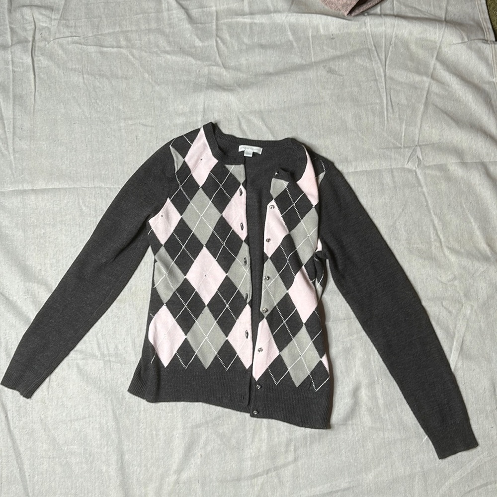 New York  & Co. argyle front sweater W/ rhinestones size small